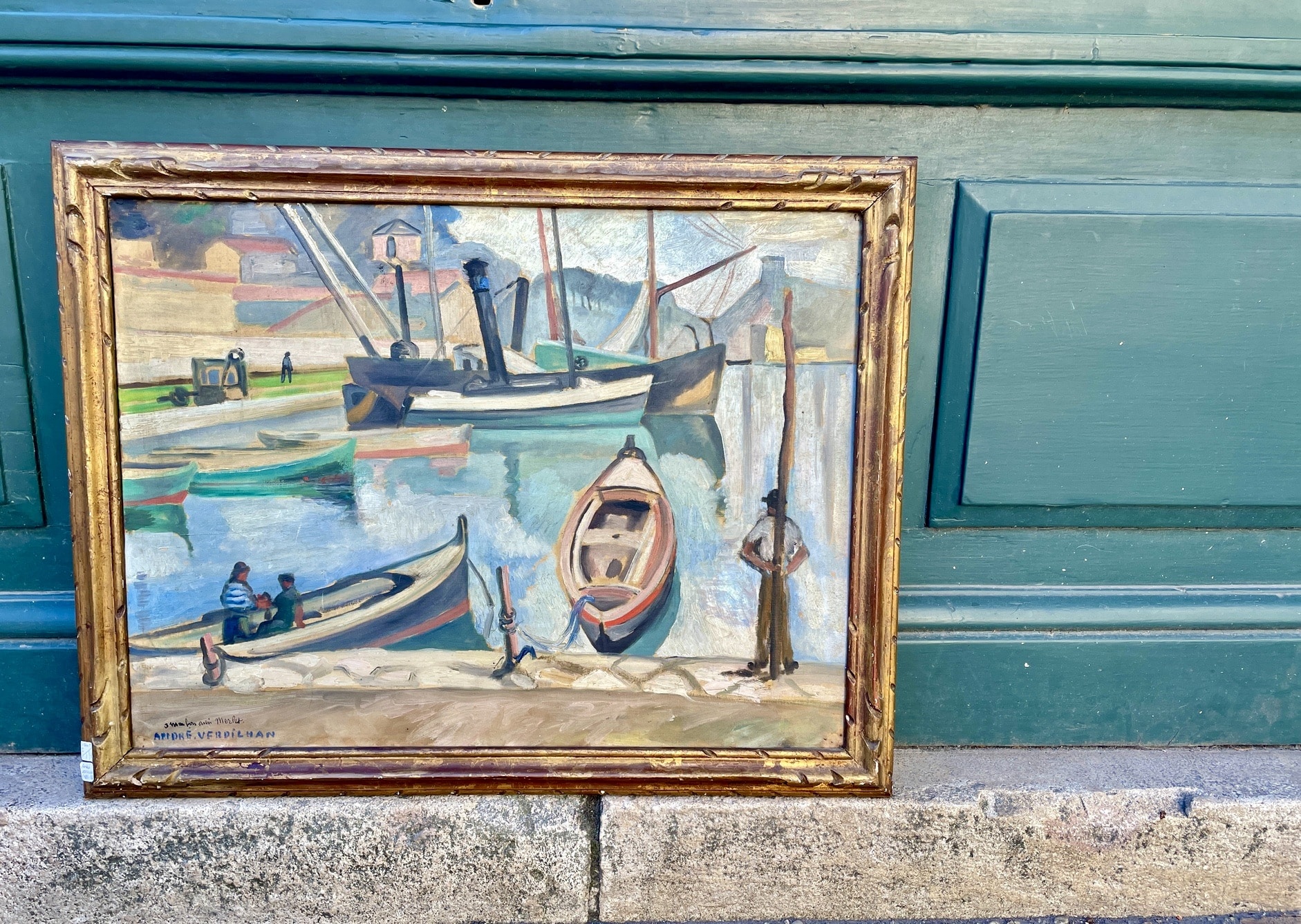 Vue depuis un port. Huile sur toile signée André Verdilhan (1881 - 1963)