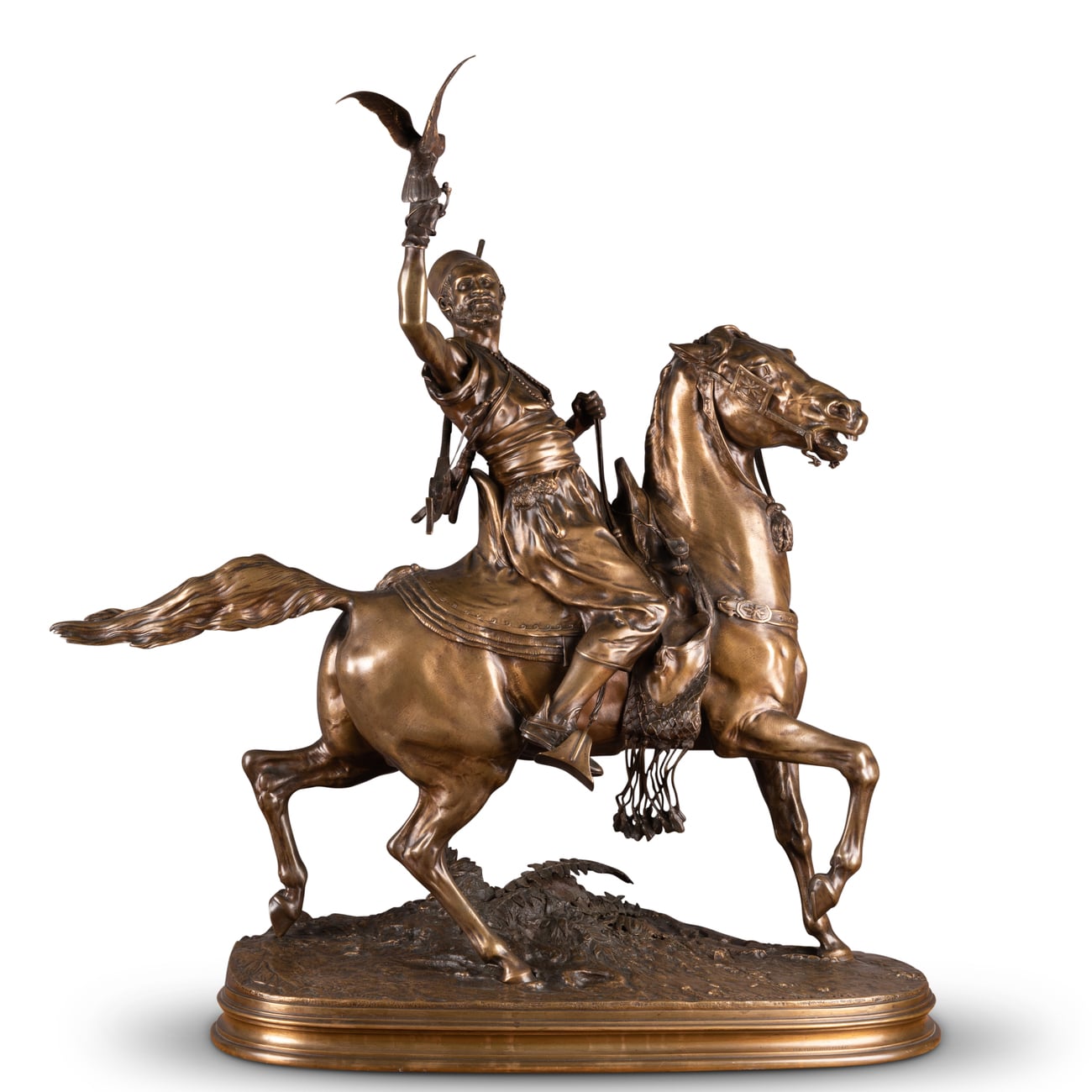 Bronze « Le Fauconnier », édition Barbedienne signée Pierre-Jules Mêne (1810 - 1979)